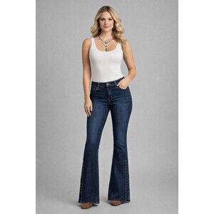 Idyllwind Miranda Lambert Studded Flare Jeans Womens 4 Long Dark Wash Western